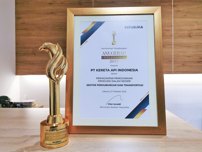 Utamakan TKDN, KAI Raih Penghargaan Anugerah Cinta Indonesia 2022