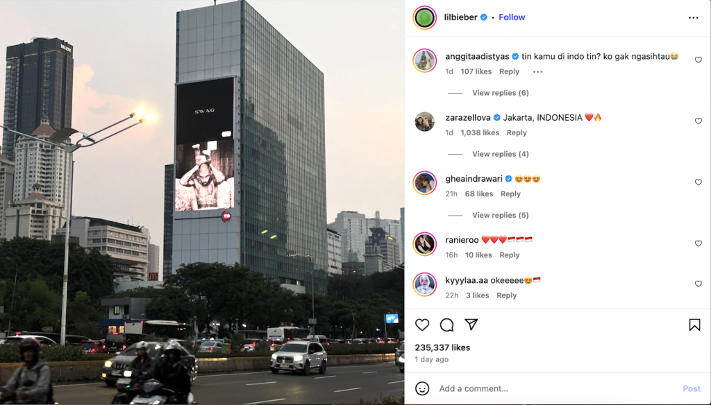 Justin Bieber Unggah Billboard SWAG di Jakarta ke Instagram, Netizen: Lagi di Jakarta Kah?