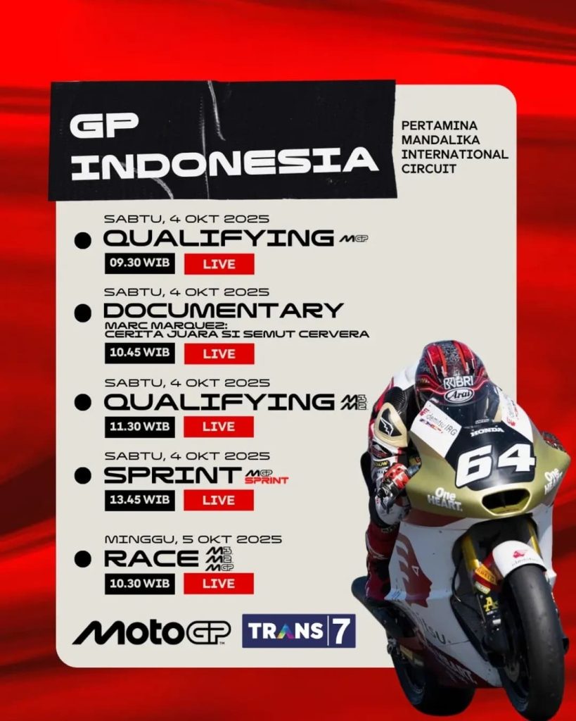 Jadwal Sprint Race MotoGP Mandalika 2025: Duel Sengit Marquez vs Bagnaia!