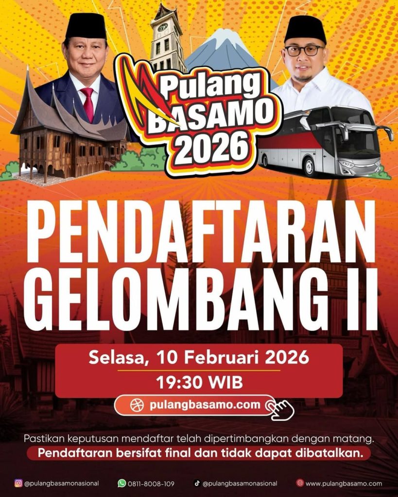 Pulang Basamo Nasional 2026 Gelombang 2 Dibuka, 150 Bus Siap Antar Perantau Minang
