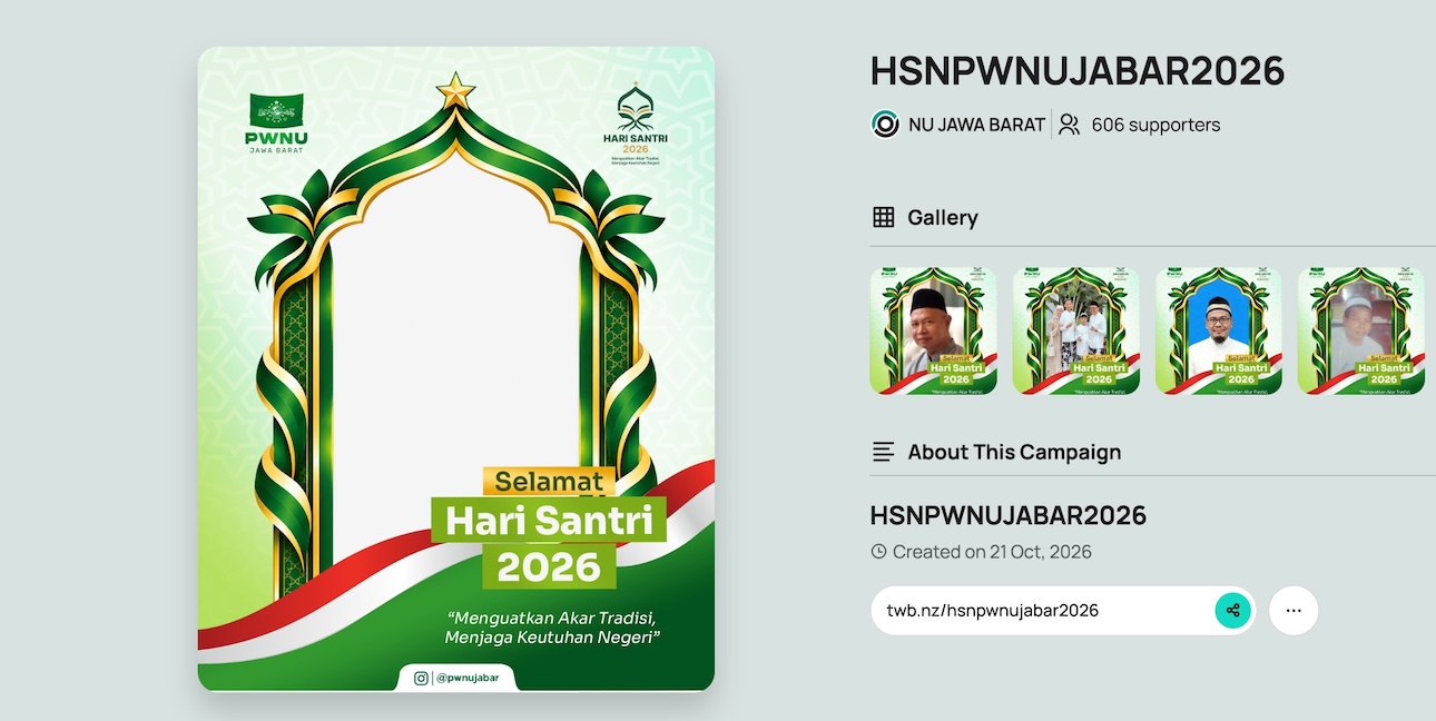 Link Twibbon Hari Santri 2026 Resmi PWNU Jabar, Gratis untuk Dibagikan 1 Link Twibbon Hari Santri 2026 Resmi PWNU Jabar, Gratis untuk Dibagikan